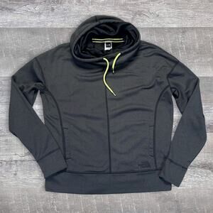 The North Face Funnel Neck Grey Sweatshirt Womens L Hooded Neon Green Stitching